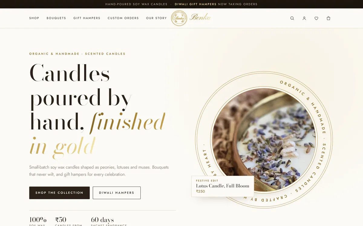 Benka premium candle online store home page