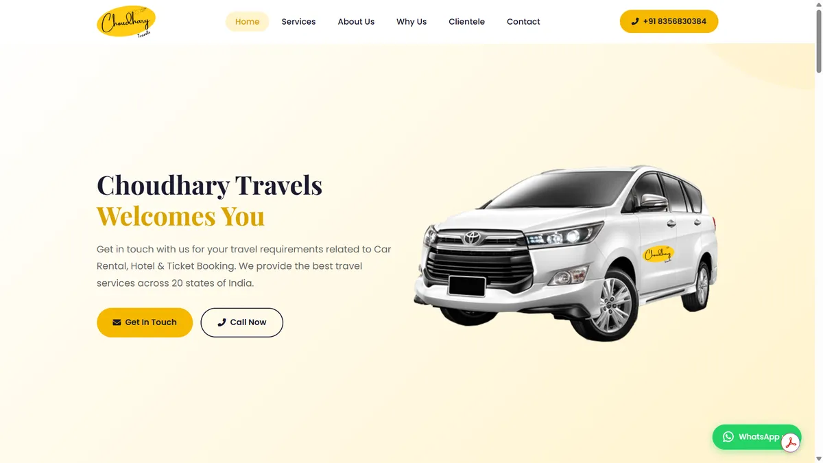 Choudhary Travels car rental website home page