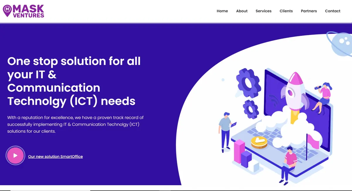 Mask Venture business website home page showing products