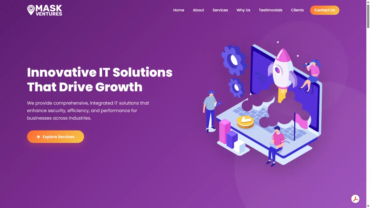 Mask Ventures corporate website home page showing projects