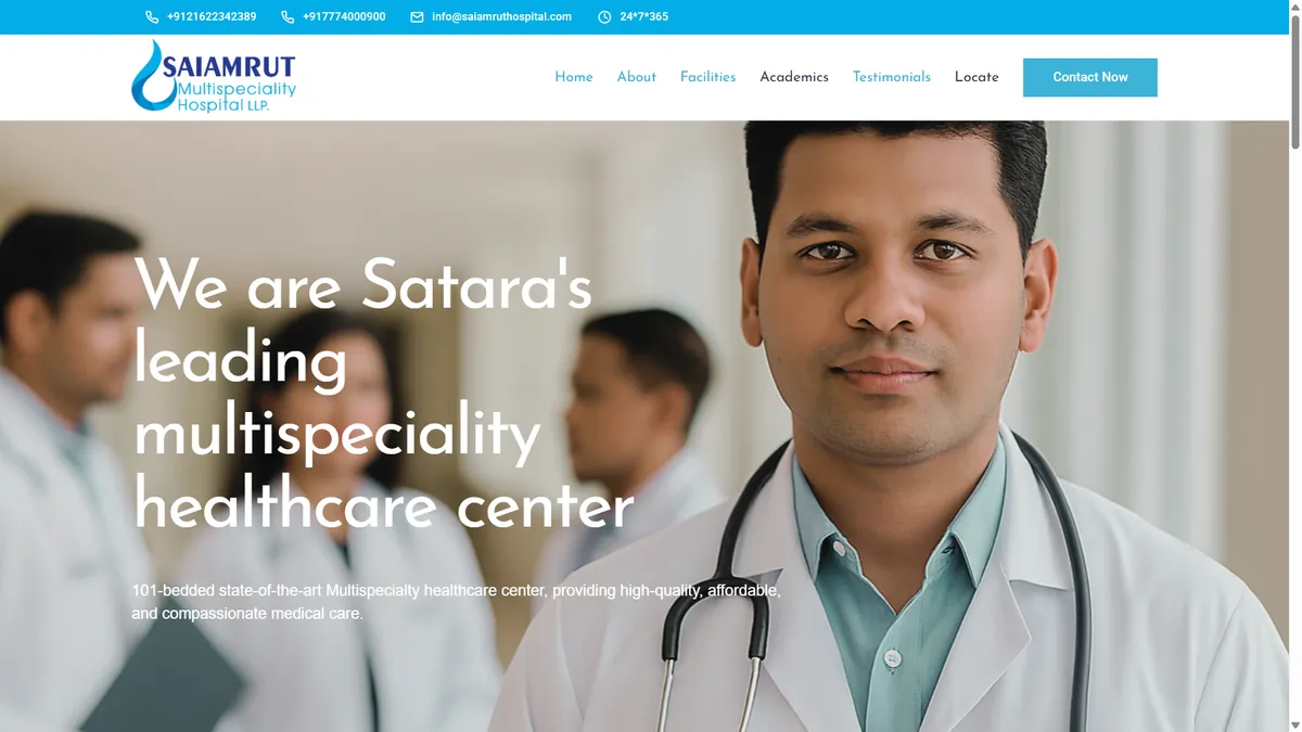 Saiamrut Hospital website home page