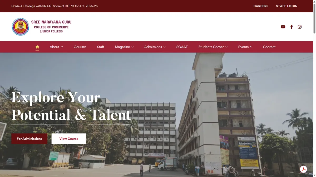 Sree Narayan Guru College (SNGC) website home page